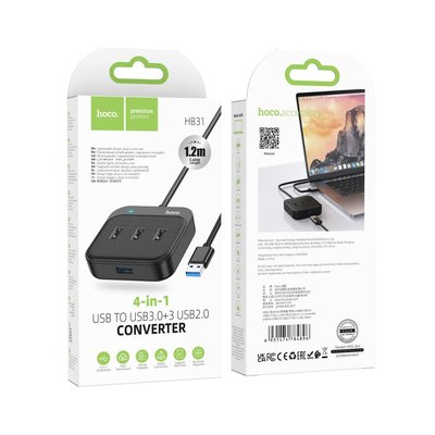 Замовити Хаб USB Hoco HB31 Easy 4-in-1 converter(USB to USB3.0+USB2.0*3)(L=1.2M) ЦУ-00037846 в магазині IBANAN