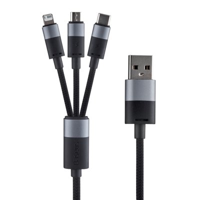 Замовити Кабель Baseus StarSpeed 1-for-3 Fast Charging Data Cable USB to M + L + C 3.5A 1.2m Black ЦУ-00026048 в магазині IBANAN
