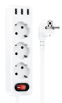 Замовити Мережевий фільтр Hoco NS2 3-position extension cord socket ( including 3 * USB output ) ( EU / GER ) 17261 в магазині IBANAN