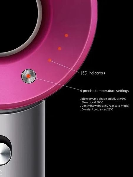 Профессиональный турбо фен для волос Dyson A-602 с ионизацией и тремя скоростями, 1500 Вт + 5 насадок 2167997868 фото 5 Купить в интернет-магазине IBANAN