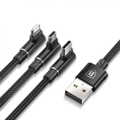 Замовити Кабель Baseus MVP 3-in-1 USB to Micro / Lightning / Type-C 3.5A 1.2m CAMLT-WZ ЦУ-00038006 в магазині IBANAN