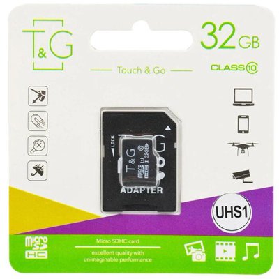 Замовити Карта пам'яті T&G microSDHC (UHS-1) 32 GB class 10 (з адаптером) (Чорний) AK56001 в магазині IBANAN